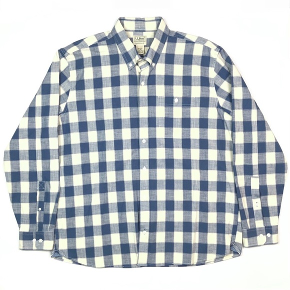 LL Bean Heavyweight Cotton Long Sleeve Plaid Button Down Shirt Men’s Size L - Picture 1 of 5